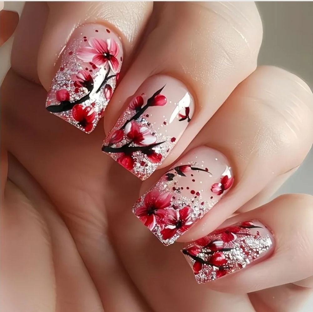 CHERRY BLOSSOM  💅24 NAILS Glue ON  or Tabs PRESS ON FULL KIT❗️